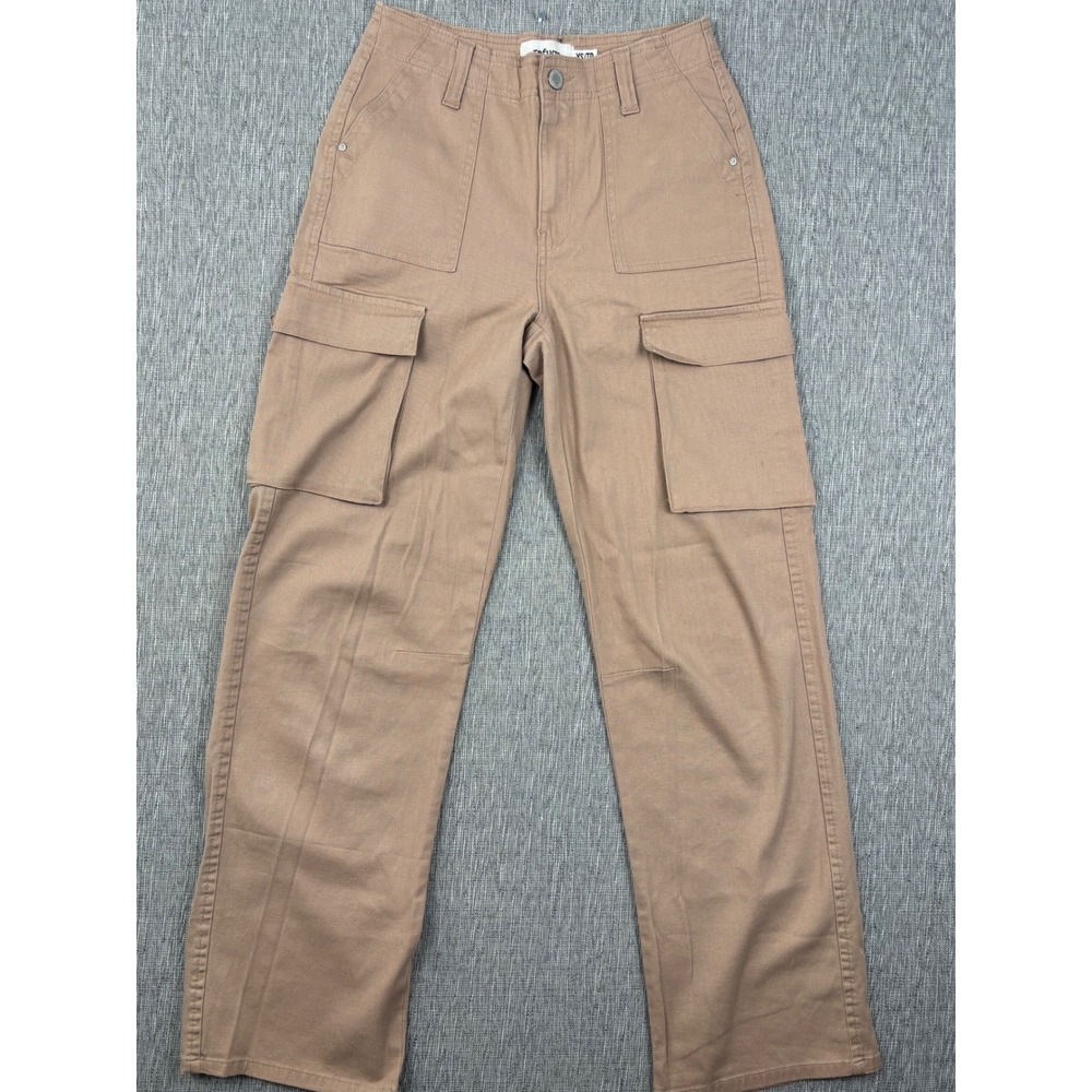 Refuge Tan Brown Wide Leg Cargo Pants High Rise Utility Trousers XS 14-307